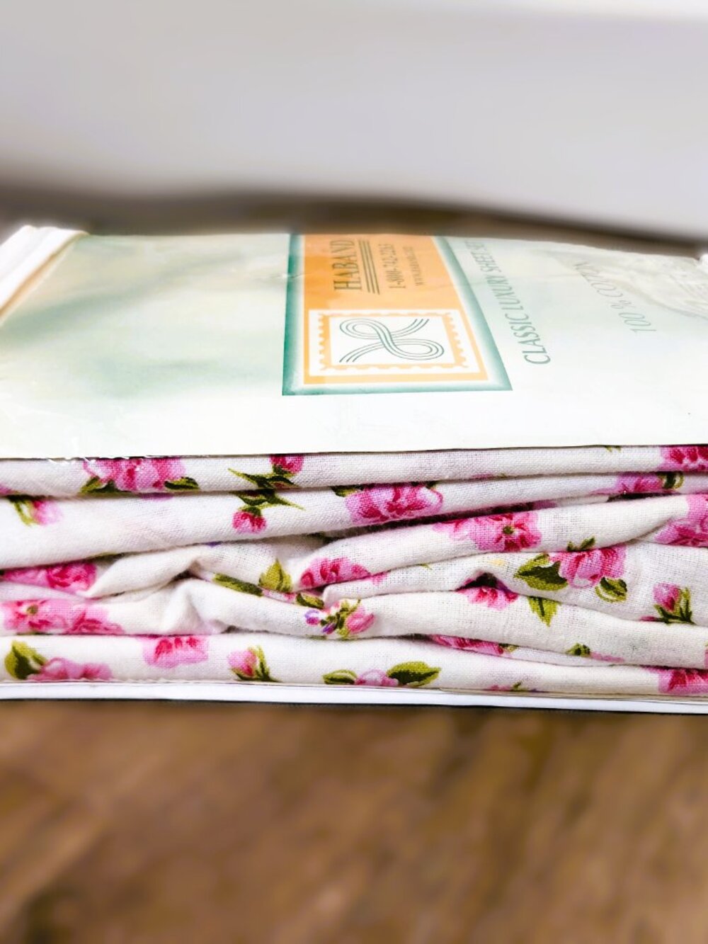 Vintage Haband Full Sheet Set 100% Cotton Pink Rose Floral NOS New Old Stock - Picture 5 of 5